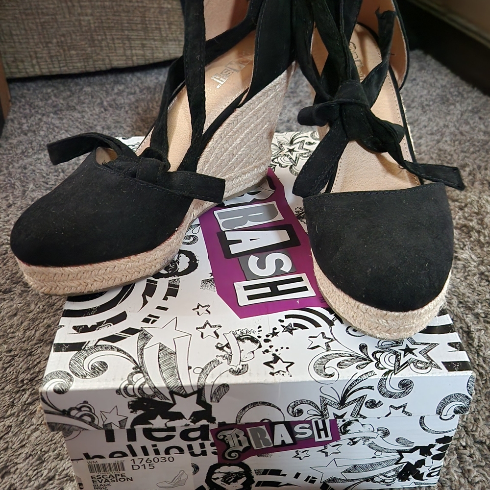 Brash Black Women's Espadrille Wedge Sandals